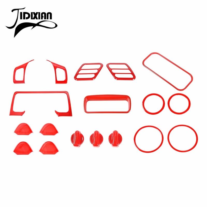 JIDIXIAN Red ABS Interior Decoration Trim Fit for Jeep Wrangler TJ 1997-2006 Car Instrument Panel Horn A/C Switch Accessories we1