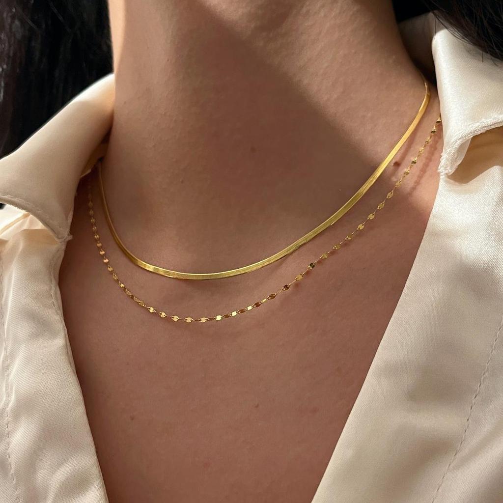 Doppellagiges stapelbares Schlüsselbein-Ketten-Halsketten-Set - Leichter Luxus Titanstahl Schmuck für Damen