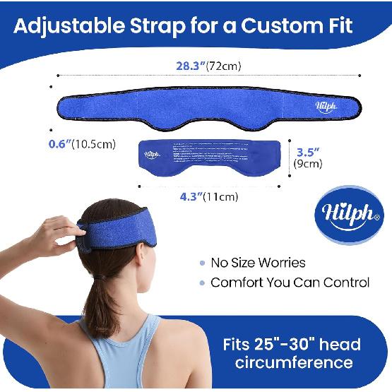 Hilph Headache Ice Pack Migraine Ice Head Wrap, Reusable Head Cold Pack Forehead Ice Pack for Migraine Relief, Headache Tension, Sinus Pain, Chemo,
