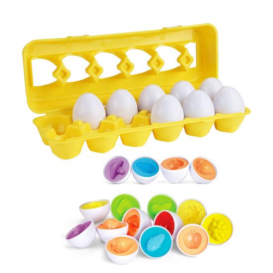 

12 шт./набор Детская игрушка для сопоставления яиц Форма Цвет Фрукт Овощ Динозавр Транспортное средство Дошкольное обучение Образовательное Имитация яйца A