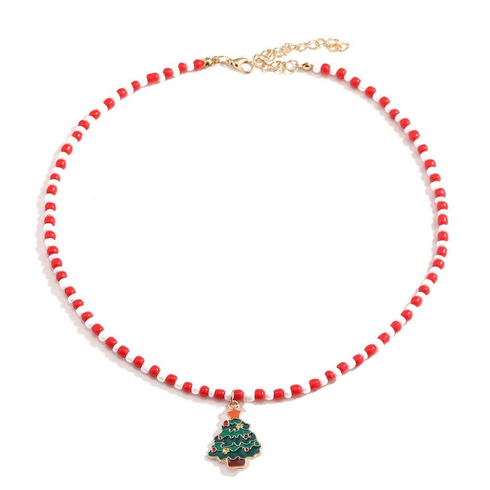 Santa Rice Beaded Chain Clavicle Chain Cartoon Pendant Choker All-match Christmas Necklace  Women