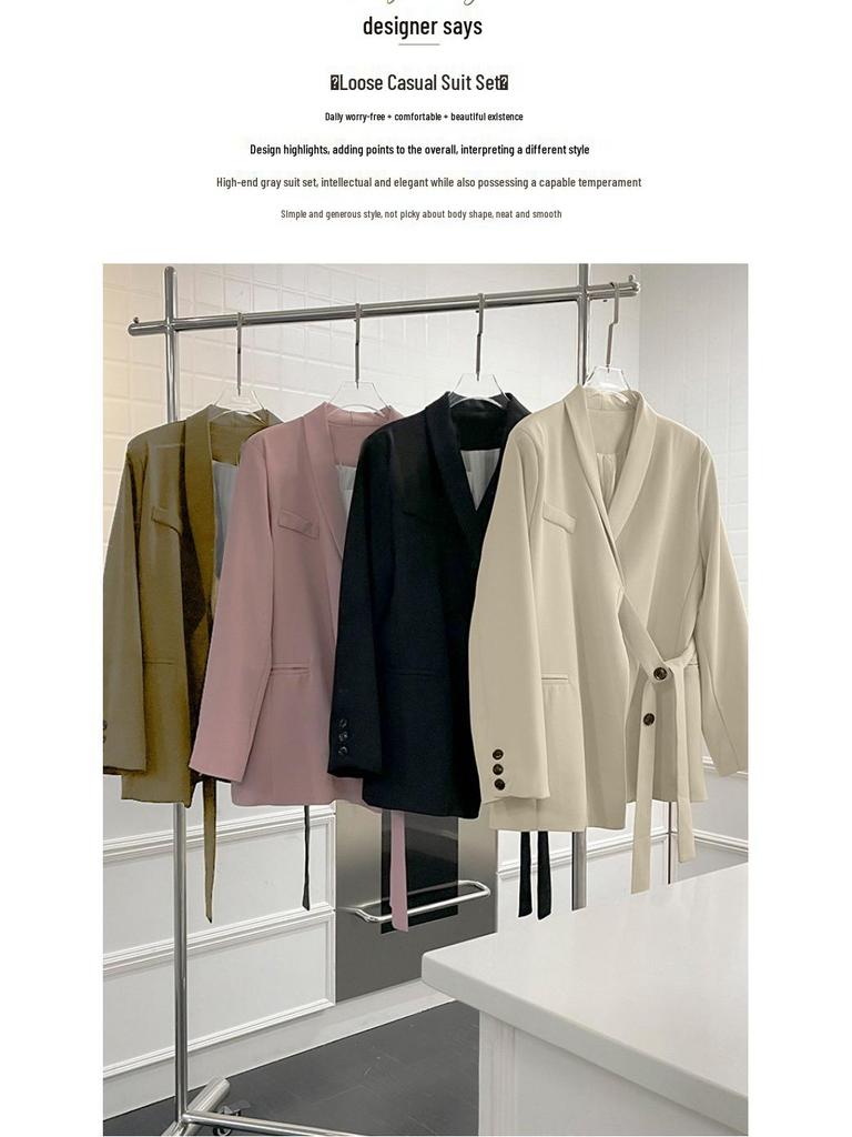 2024 Spring Women's Pink Blazer & Wide-Leg Pants Set