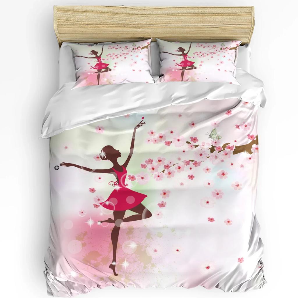 Rosa Blume Kirschblüten Weiß Bettbezug Mit Kissenbezug Kundenspezifisches 3-teiliges Bettwäscheset Steppdeckenbezug Doppelbett Heimtextil