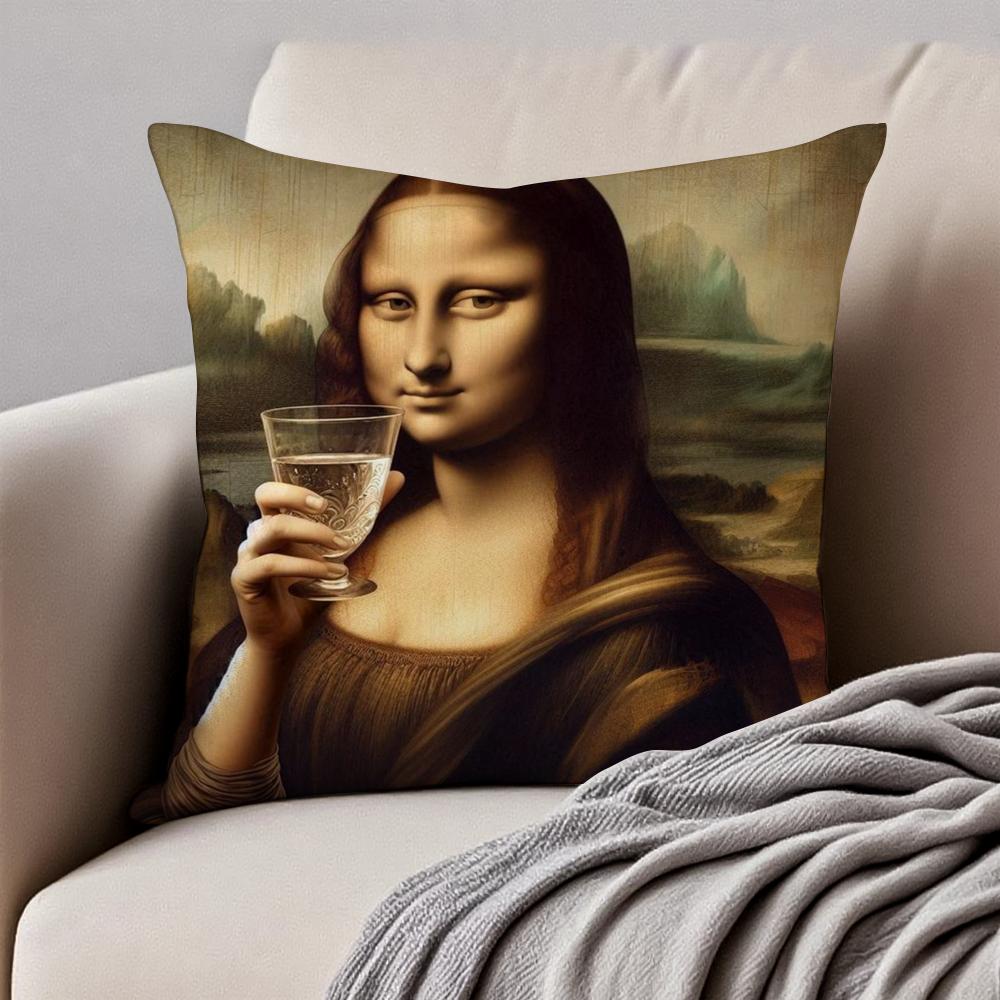 Creative Abstract Funny Art M-Mona Lisa Cushion Cover Pillowcase Anti-Dustmite Invisible Zipper Short Plush Sofa Cushion