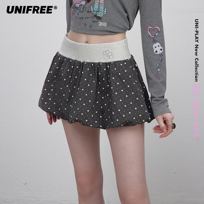 UNIFREE Polka Dot Spliced A-Line Mini Skirt L