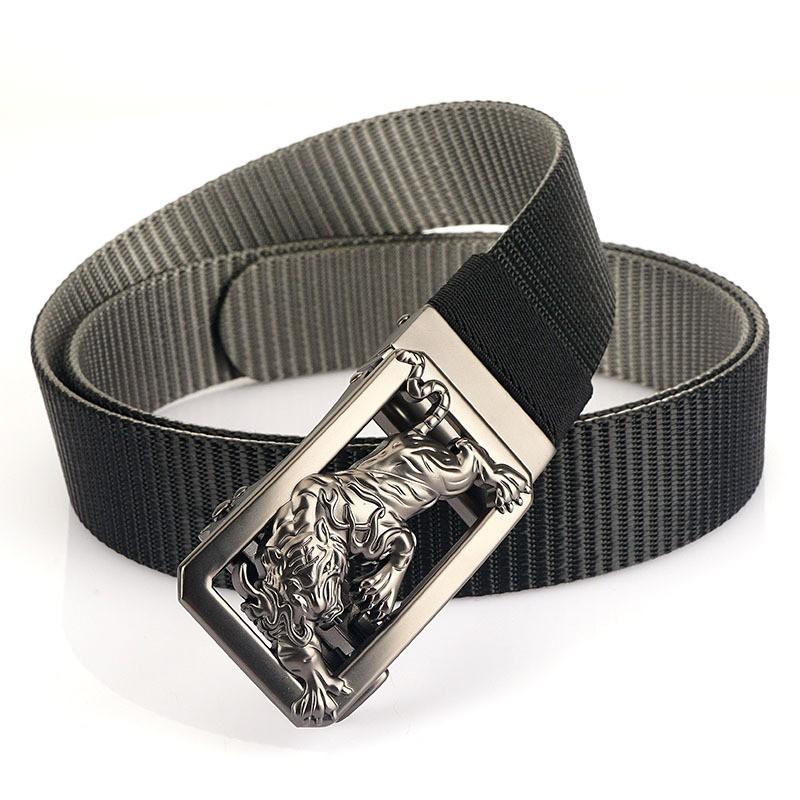 

3.5 Thick Double-sided Color Nylon Belt All-matching Casual Outdoor Pants Rotating Automatic Buckle 120cm черный серый