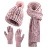 2025 Winter Beanie Hat Scarf Gloves Set for Women, Pom Pom Fleece Lined Hat Long Scarf Neck Warmer Touchscreen Gloves for Cold Weather