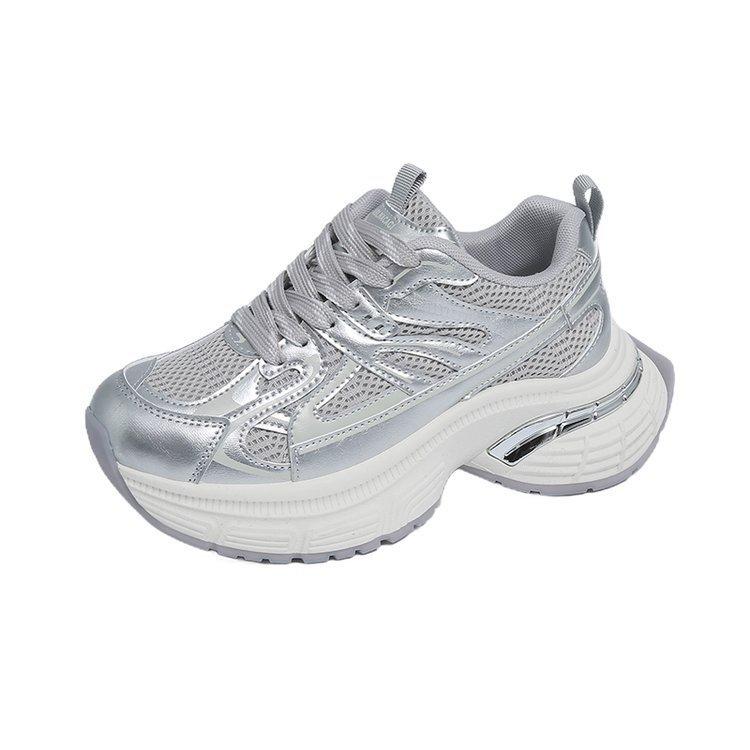 

Daddy shoes women s 2025 new spring and summer travel breathable thick sole heightening leisure sports mesh versatile 40 серебряный серый