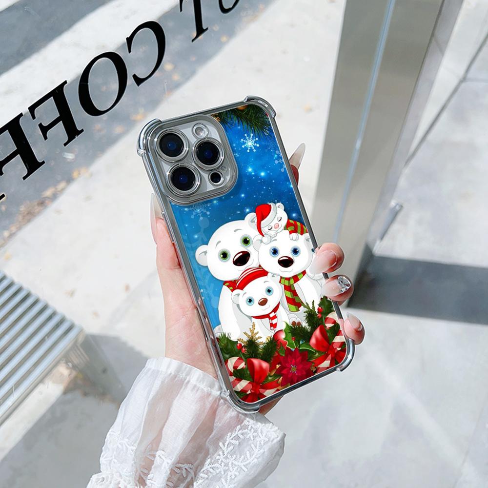Ae110 Merry Christmas Electroplated TPU Phone Cases for iPhone 16 15 13 11 Pro Max 14 Plus 12 XR Infinix Smart 8 Tecno Four Corner Protection Cover