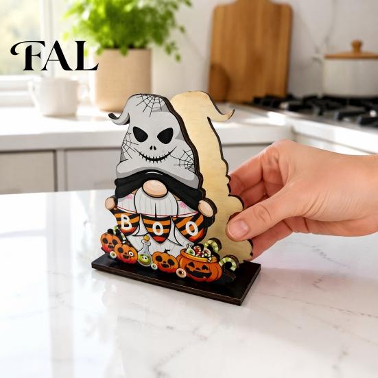Square Napkin Organizer Halloween Wooden Holder, Ghost Pumpkin Decorative Tabletop Tissue Dispenser, Holder Paper Storage for Holiday Dinner