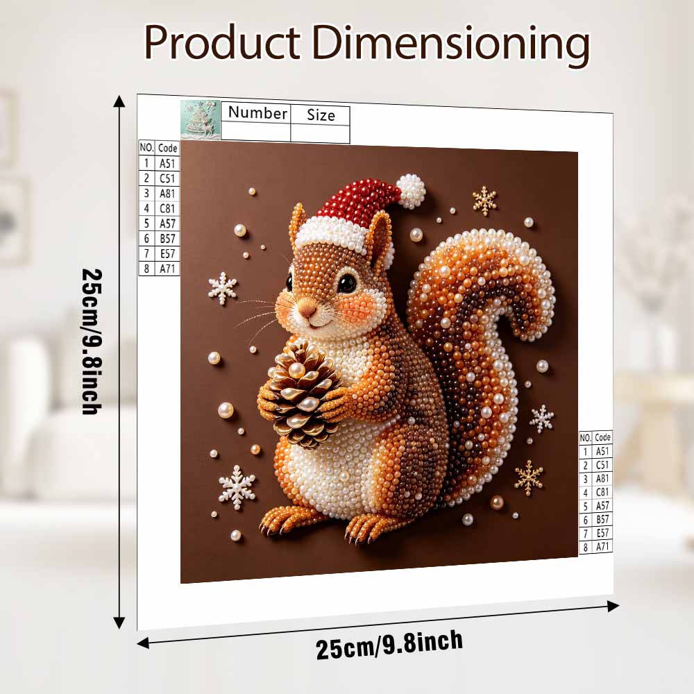 DIY Christmas Pearl Painting Kit for Squirrel with Pinecone Crafting. Home Wall Decoration