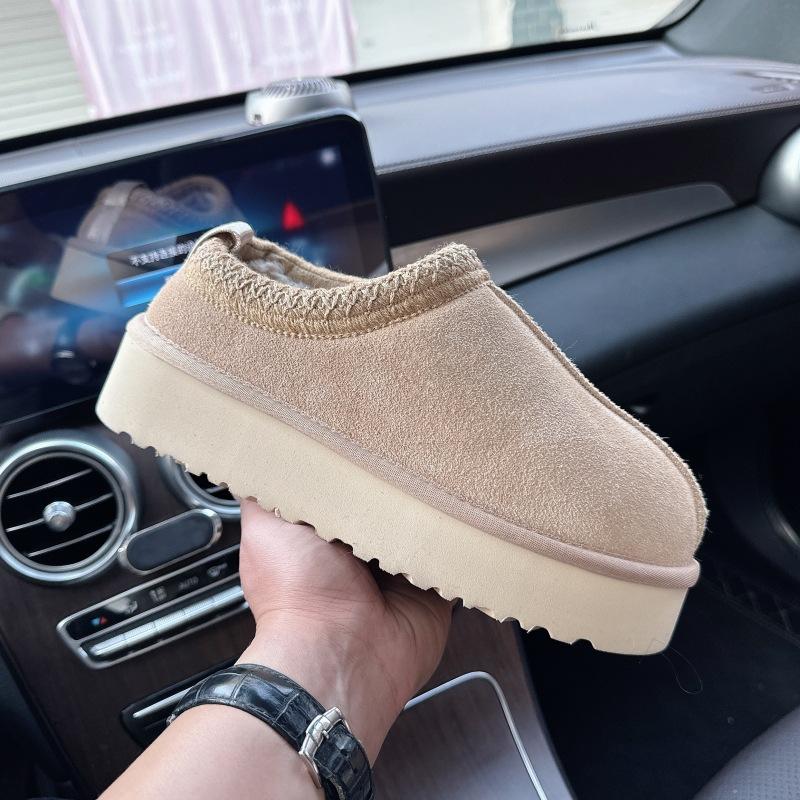 Crafted thick-soled snow boots women's inner heightening fur integrated cotton boots slippers cowhide wool velvet non-slip