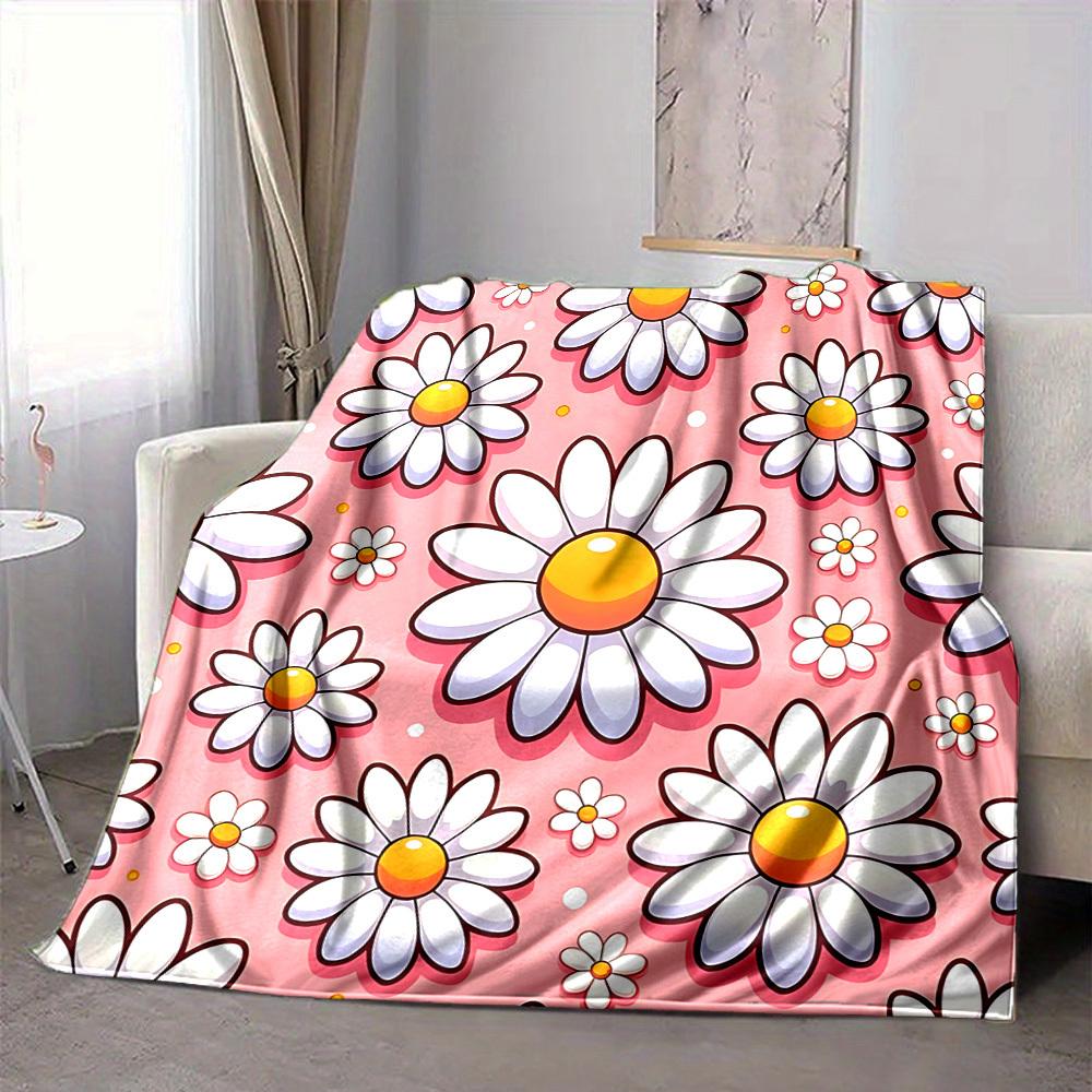 1pc Daisy Pattern Lightweight Flannel Blanket, Comfortable and Warm Blanket, for Office and Camping Sofa Bed, Livingroom190