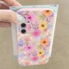 Weiße Blumenmuster Hülle Für Samsung S26 S25 Ultra S24 FE S23 Plus S22 S21 A15 A16 A17 A35 A36 A37 A54 A55 A56 A57 5G Lederstruktur Weiche Abdeckung