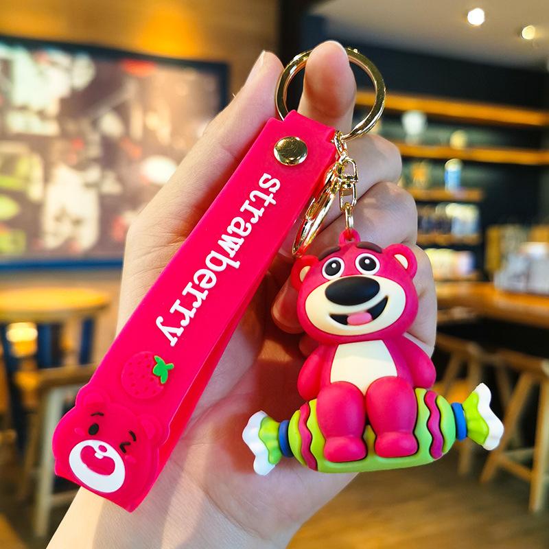 Strawberry Bear Keychain Internet Celebrity Doll Keychain Exquisite Car Children's Day Keychain Ring Toys Anime Cartoon Frind
