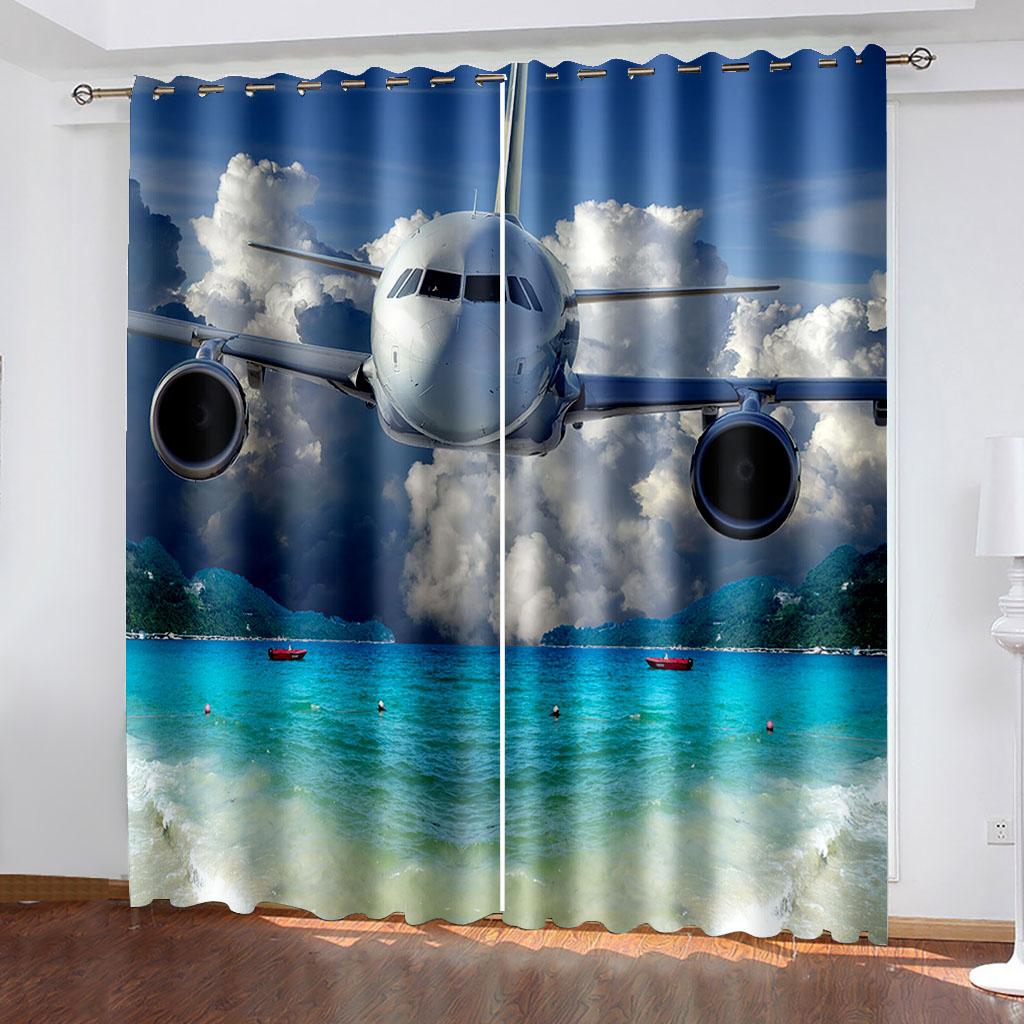 Airplane Blackout Curtains for Bedroom Living Room Thermal Insulated Aircraft Blackout Window Curtains Drapes Decor(2 Panels)