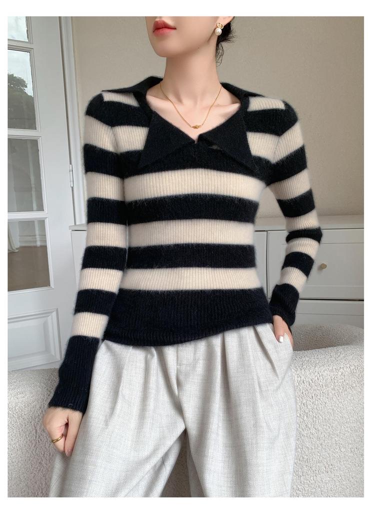 2025 Women's Slim Fit Cashmere Long Sleeve Polo Shirt: Autumn/Winter Trendy Base Layer with Thin Lapel