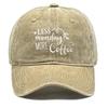 LESS monday MORE Coffee" Print Snapback Baseball Hat, Sports Hat Slouchy Distressed Solid Casual Adjustable Baseball Cap