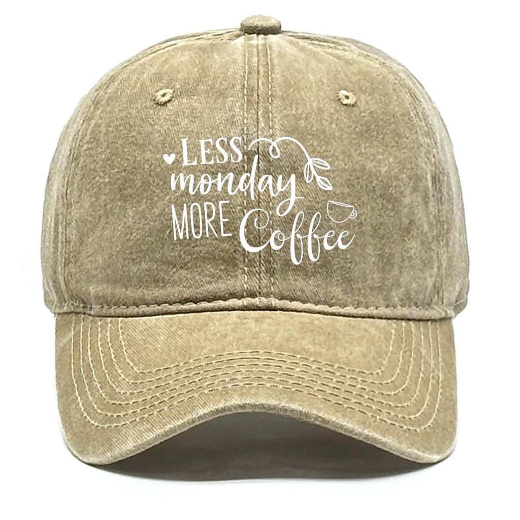 LESS Monday MORE Coffee" Print Snapback Baseball Hat, Sports Hat Slouchy Distressed Solid Casual Adjustable Baseball Cap