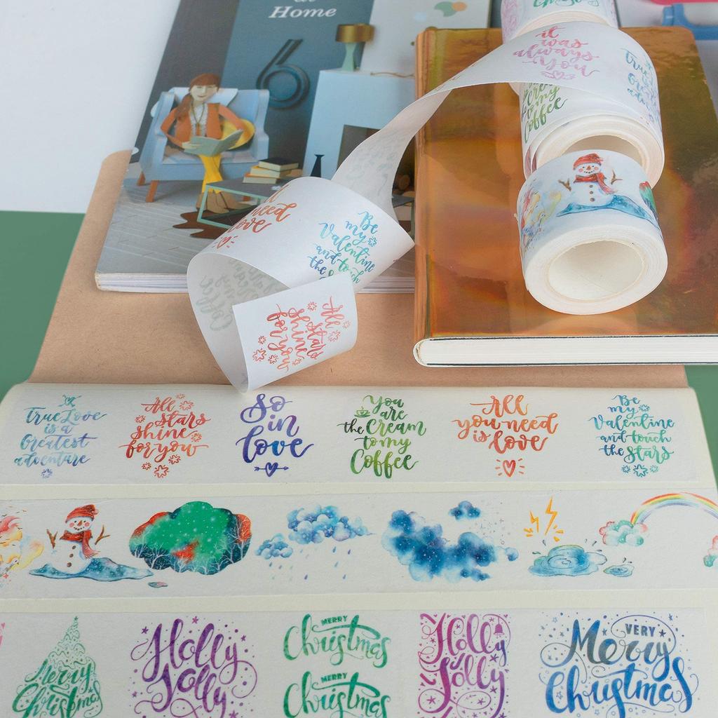 Navy Peony Holiday Love Greetings and Weather Washi Tape of 37mm x Cute Wide Decorative Tape for and Scrapbooks (Set 3, 5m) Waterproof, Watercolor,