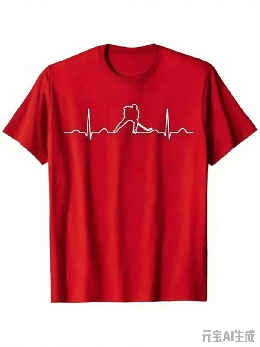 

Men s Black Ice Hockey Player Heartbeat Pattern T-shirt Casual Cotton Knitted Short-sleeved T-shirt with White Heartbeat Design 3XL