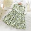 Summer Girls Dress Stand-up Collar Flying Sleeve Floral Skirt Fresh Button Doll Skirt
