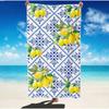 Mediterranean Lemon Print Beach Towel, Microfiber Large Sand Free Quick Dry, Blue Tile Pattern, Soft Absorbent Beach Towel