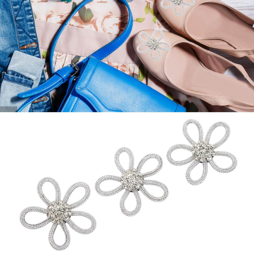 3Pcs Shoe Brooch Cute Colours 6cm Rhineston Wide Flower Shape Clothing Brooch for Shoes Bag Wedding Dress