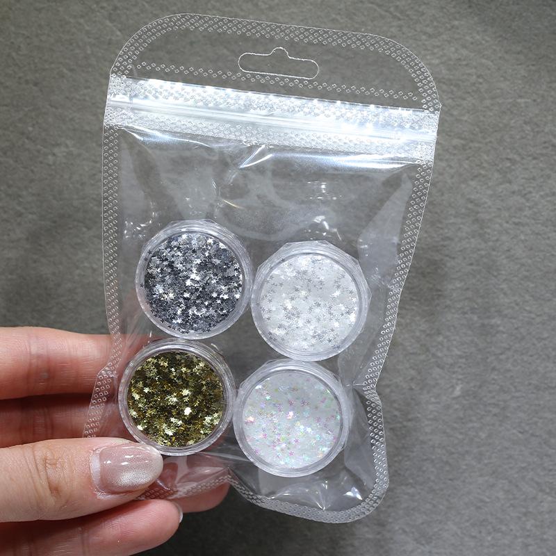 

Мини Супер Блестящие Звездочки Пайетки 4-Цветный Набор для Нейл-Арта - Флэш Серебро и Радужный Белый Пятиконечные Звезды