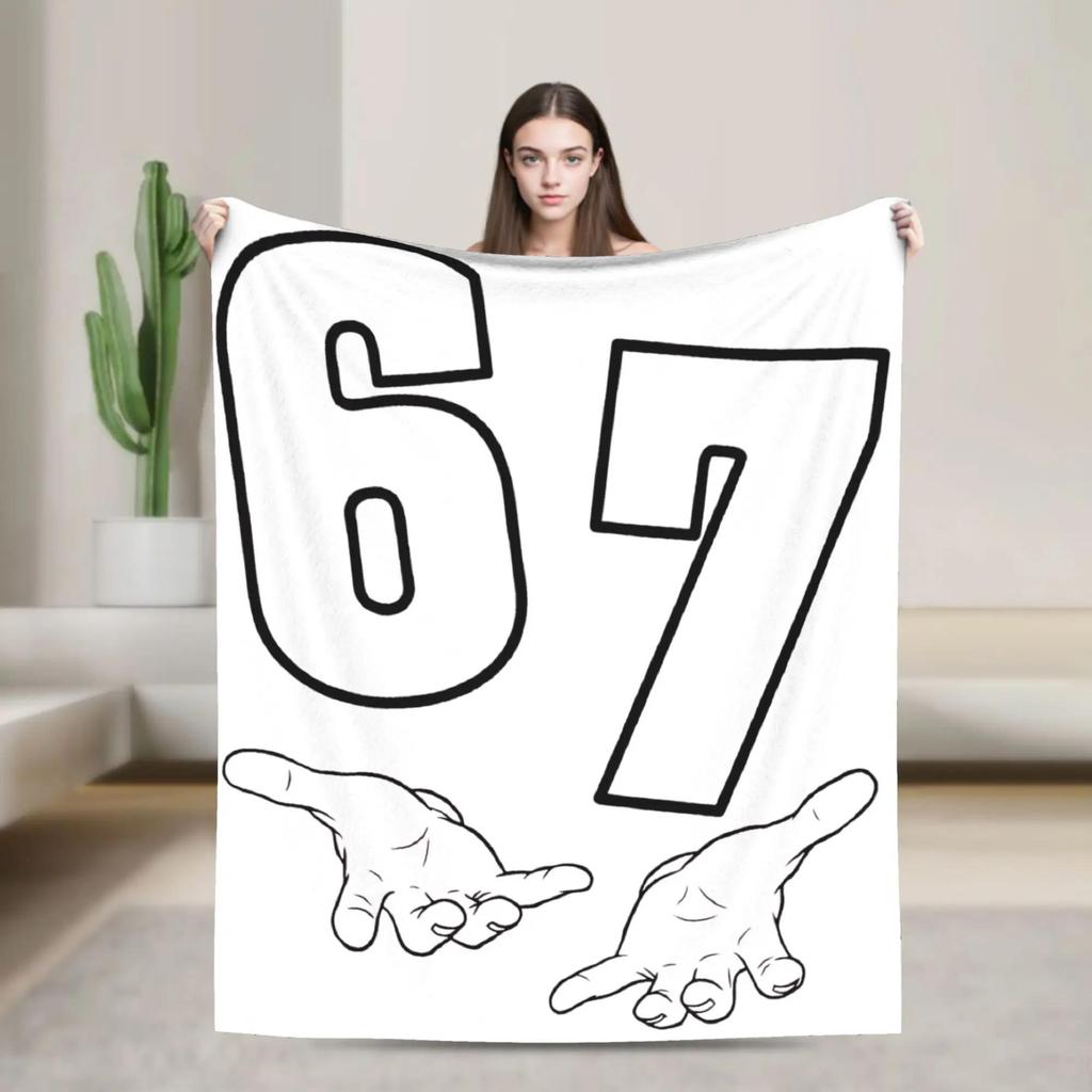 Six Seven Funny  Meme Hand Flannel Blanket Winter Super Soft Throw for Adult Bedroom Sofa Bed Cover