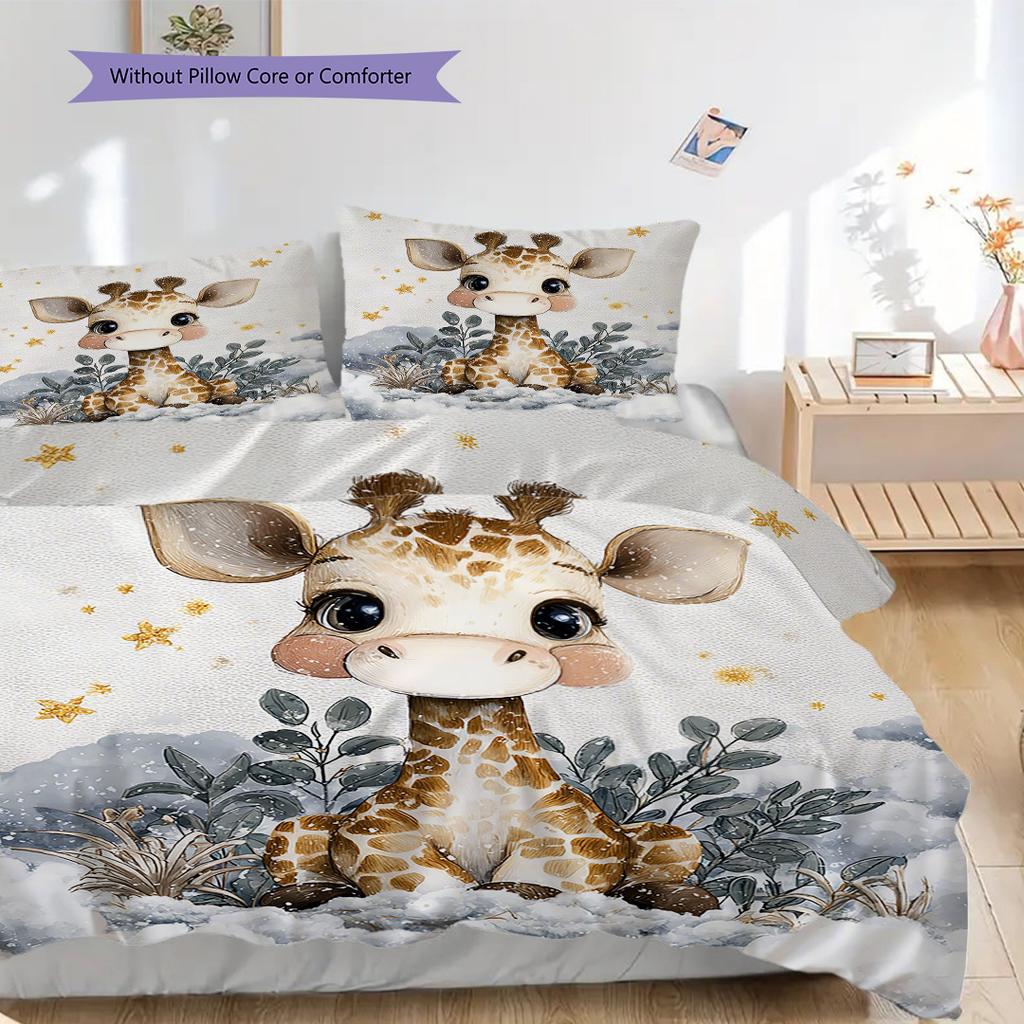 Giraffe Pattern Bedding Quilt Set Quilt Cover Pillowcase Home Decoration Birthday Gift (1 * duvet cover + 2 * pillowcase, without core)