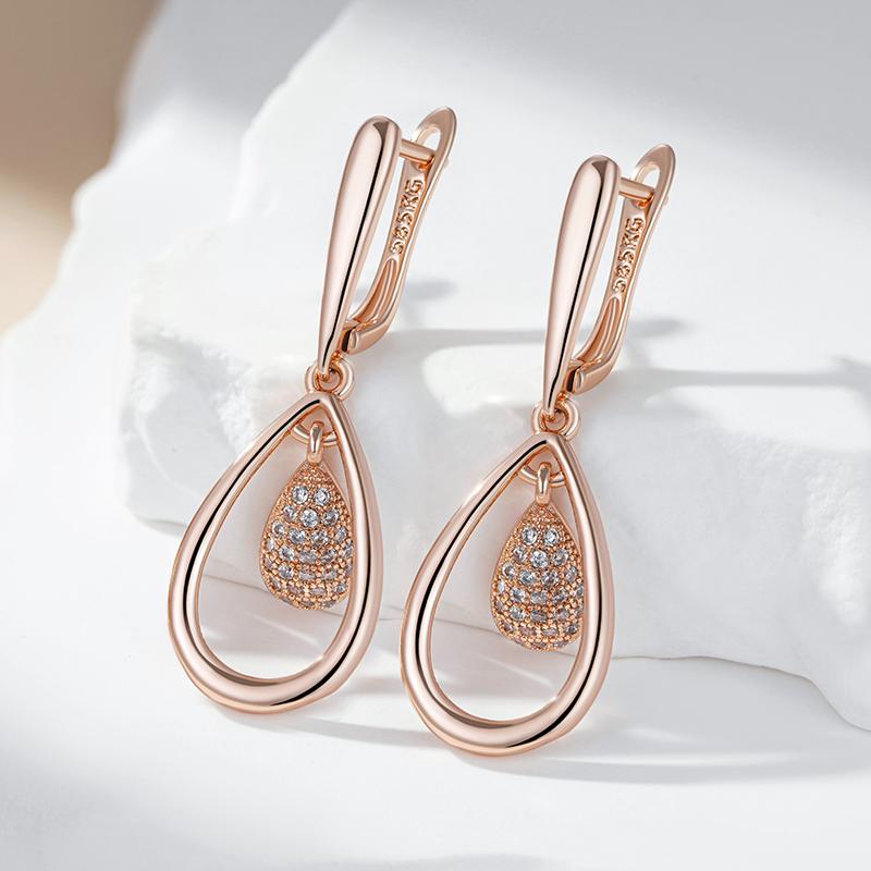 Kienl  Full Shiny Natural Zircon Drop Earring For Women  Rose Gold Color Unique Water Drop Crystal Daily Vintage Jewelry