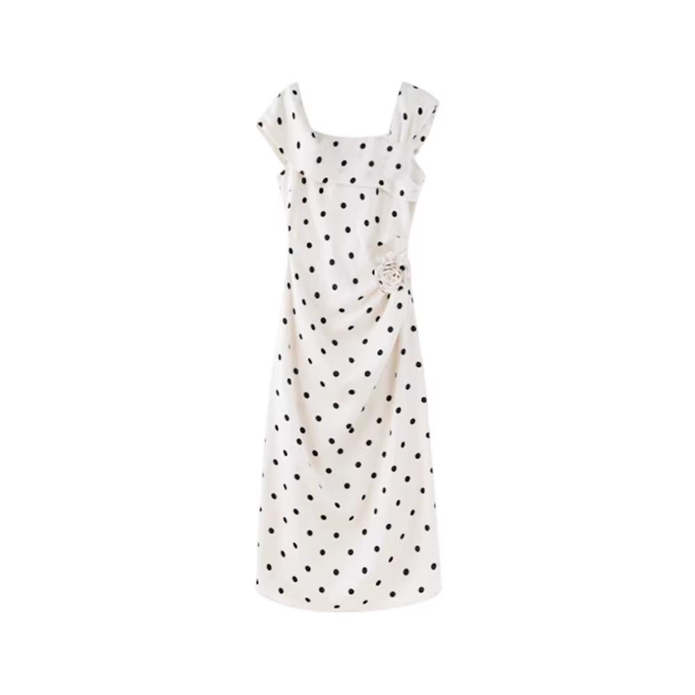 Petite Polka Dot White Summer Dress 2026: Waist-Cinched, Hip-Hugging, Long Dress with High-End Style and Elegance