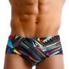 UXH Men's European Style Geometric Print Square Leg Swim Trunks with Drawstring