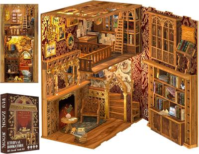 CuteBee Book Nook Kit Dollhouse Book Nook Series BookNook DIY Wooden Eternal Bookstore Dollhouse Kit Bookshelf Handmade Wooden Craft Kit for Beginners