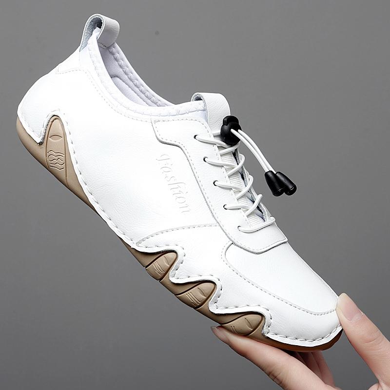 

Осенние кроссовки для мужчин Модные кожаные туфли с мягкой подошвой на плоской подошве Оригинальные мужские кроссовки Удобные мокасины для мужчин 46 белый