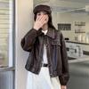 2025 Women's Retro Distressed Leather Jacket - Spring/Autumn Short Style with Motorcycle Lapel