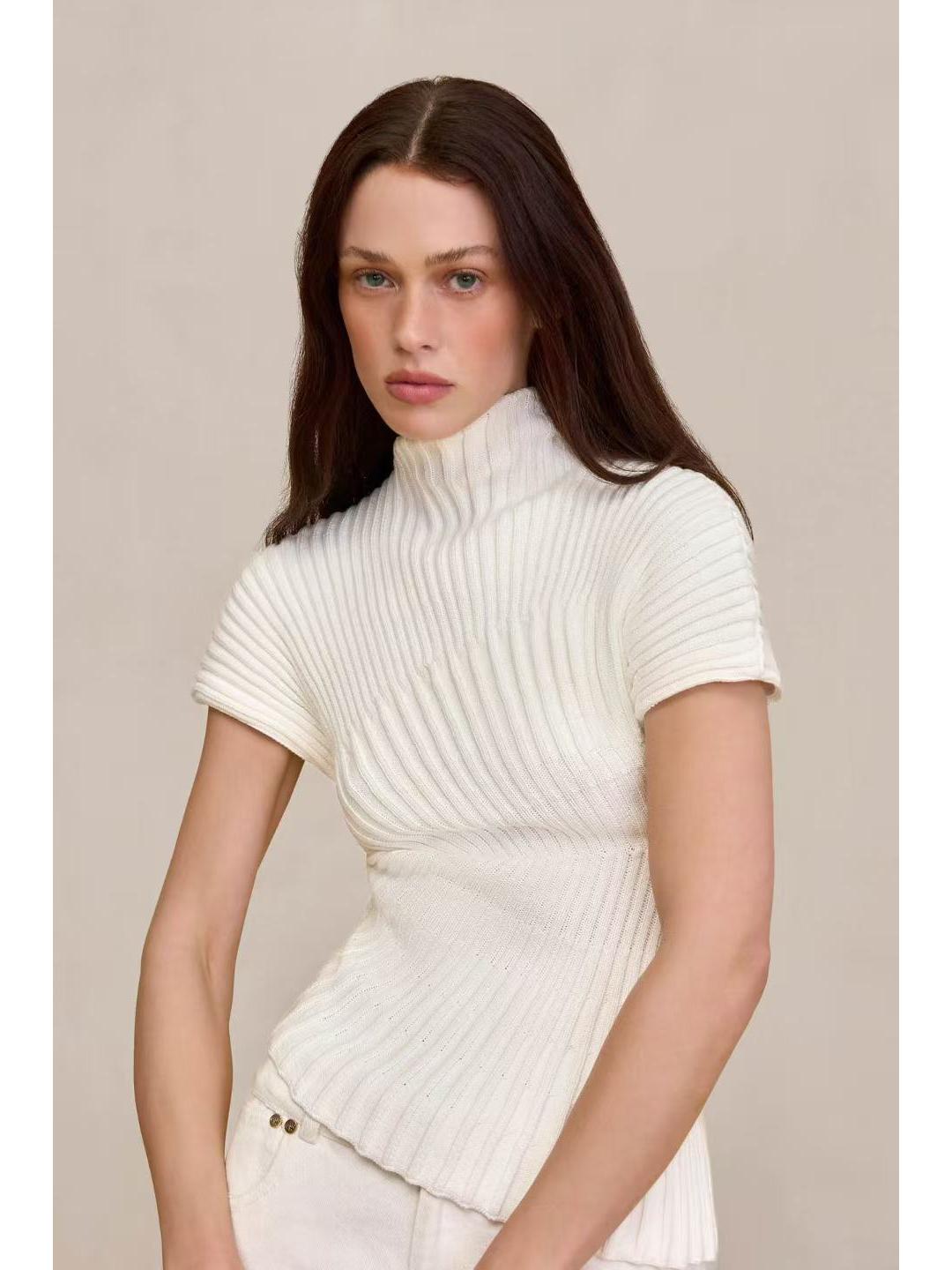 Irregular Stand-Up Collar Solid Color Sweater for Women (2025 European & American Fashion) L белый