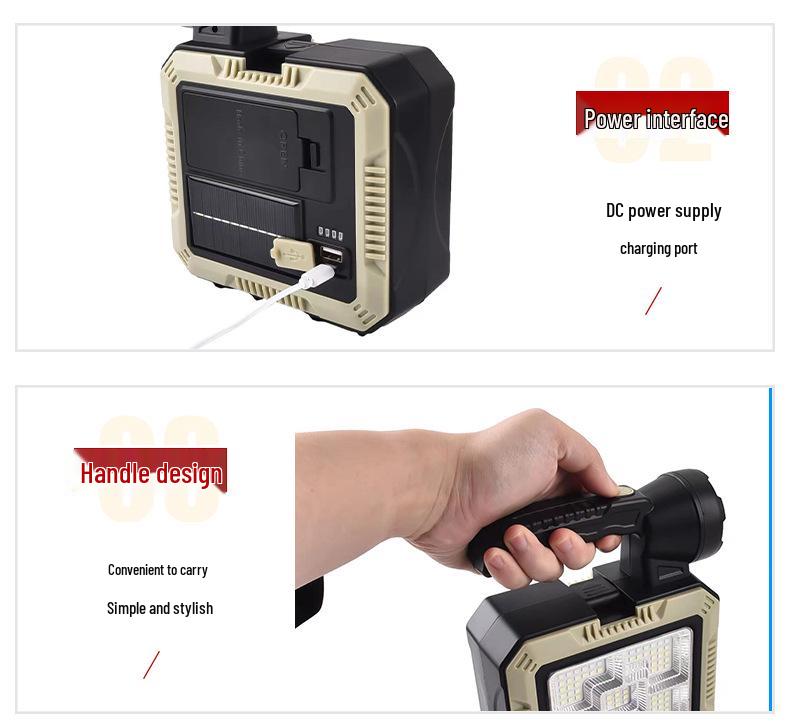 Portable Solar LED Spotlight with Integrated Tool Kit - High-Brightness, Rechargeable Emergency Light for Outdoor Use