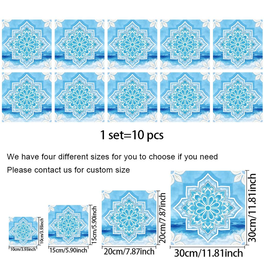 10 Pezzi Adesivi Piastrelle Blu Retro Mediterraneo - Pellicola Cristallo PVC Autoadesivi Decorazioni Murali - Murale Impermeabile da Applicare e Staccare per Cucina Bagno