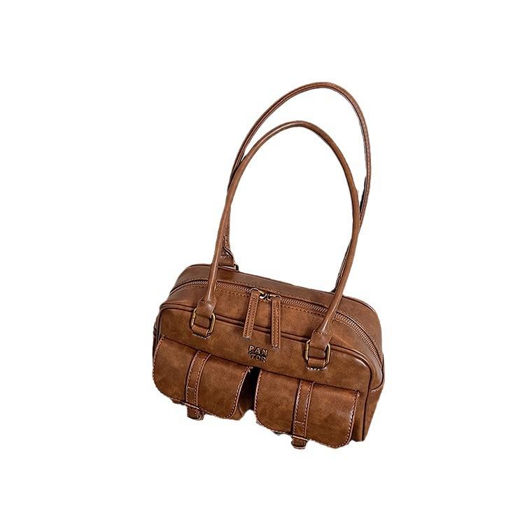 Retro niche portable bowling bag for women 2025 autumn new trendy Korean underarm bag large-capacity commuter bag