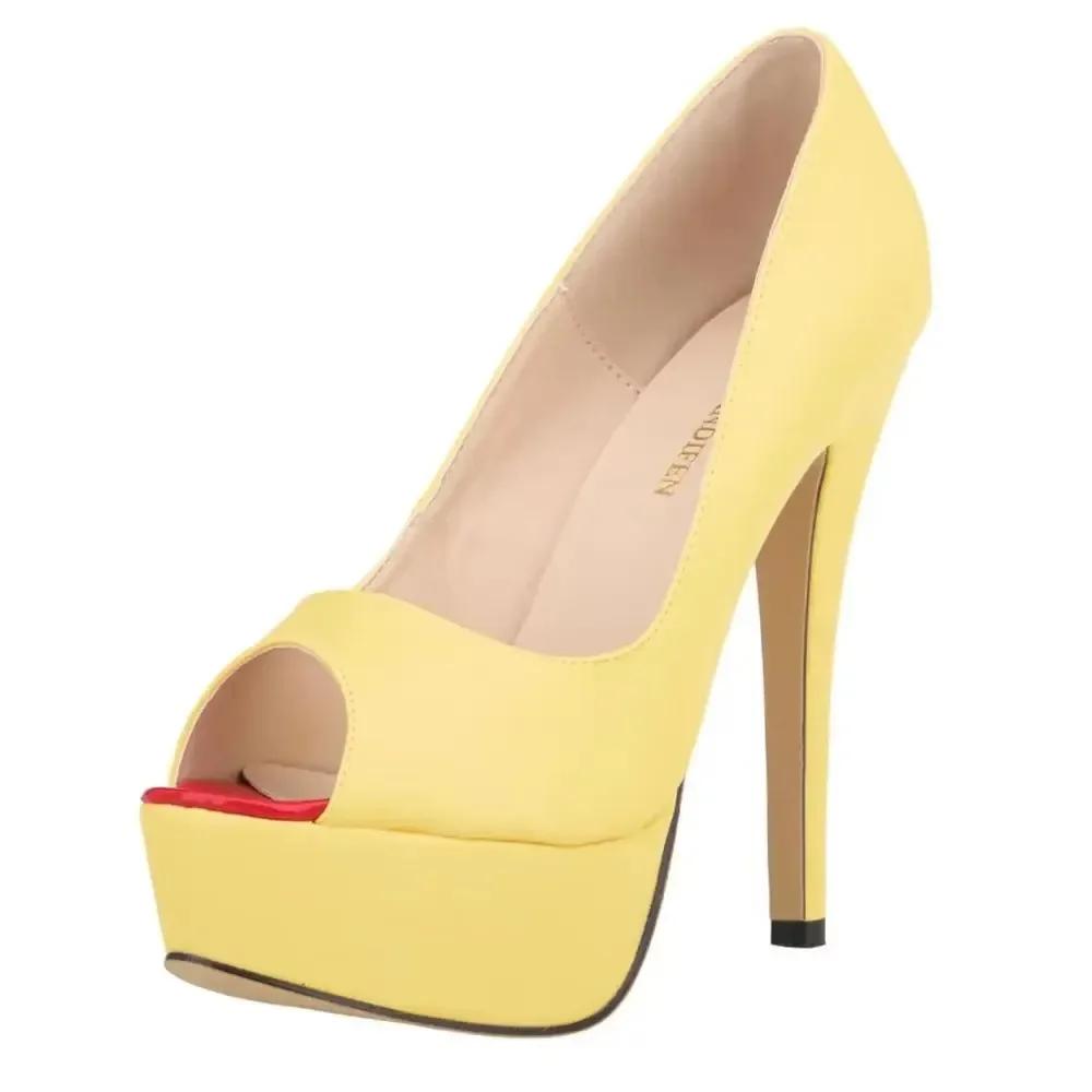 Large Size Women's Sexy Pumps Stilettos Fashion Matte Leather 14cm Platform High Heels Open Toe Party Nighclub Wedding Shoes