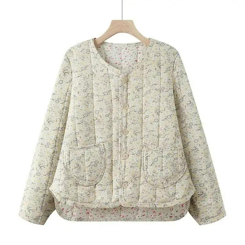 Winter Outer Wear Small Cotton-padded Jacket with Floral Lining for Women, Warm Cotton-padded Tops