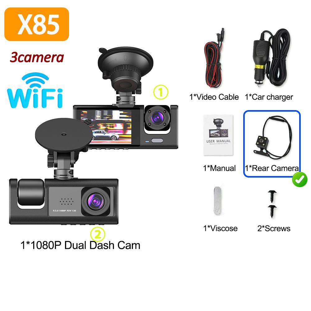 WIFI DVR de voiture 3 Caméras 1080P Caméra de tableau de bord pour voitures Application WIFI Enregistreur vidéo Double objectif Caméra de recul pour véhicule Accessoire de voiture