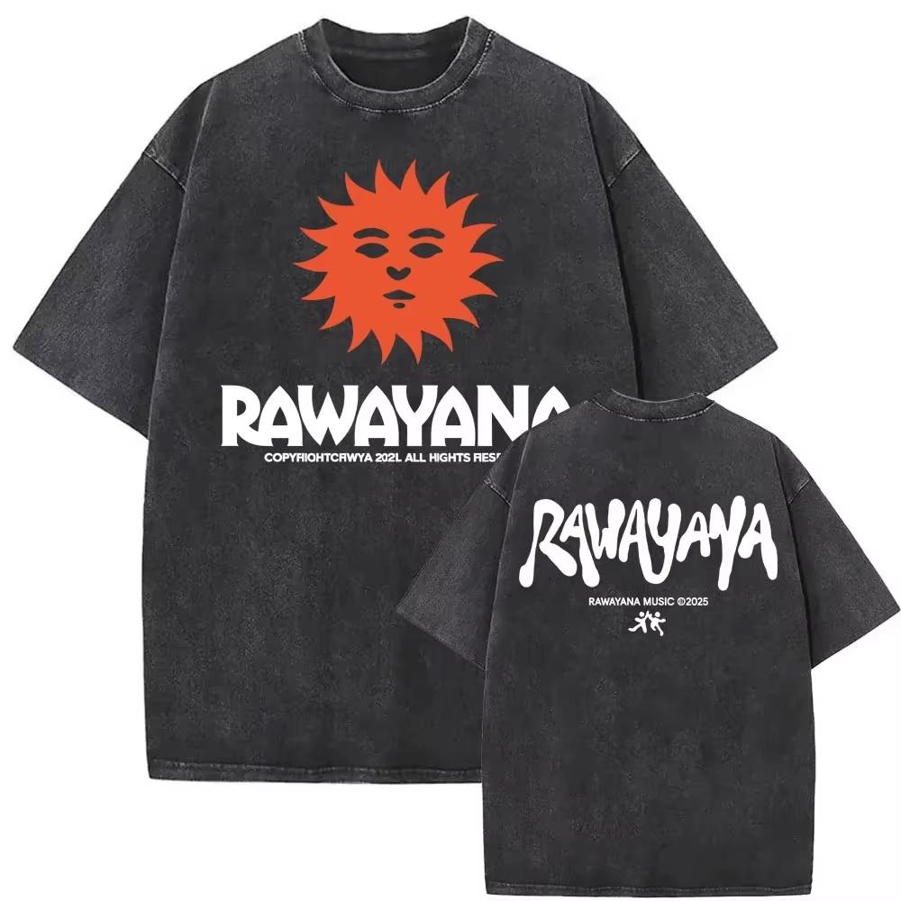 Rawayana ¿Donde Es El After Album Tour Vintage Washed T Shirts Men Clothes Hip Hop High Street T Shirt Summer Casual Tee Tops Streetwear