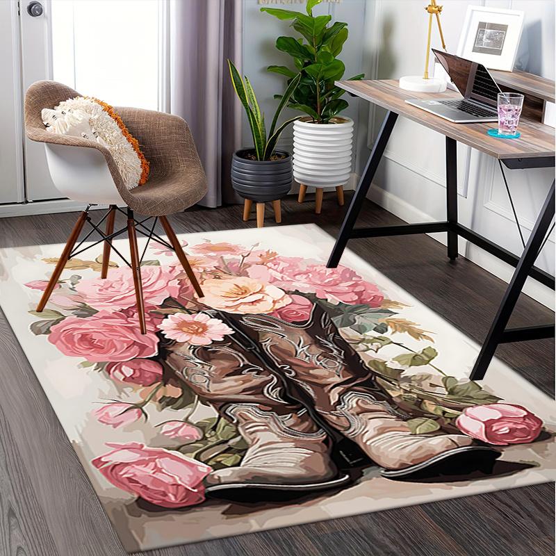 Western Cowboy Boot Chair Mat Office Carpet, Oversized Rug for Home Decor, Sofa Mat, Desk Pad Gift, Suitable for Bedroom, Living Room, Various Rooms