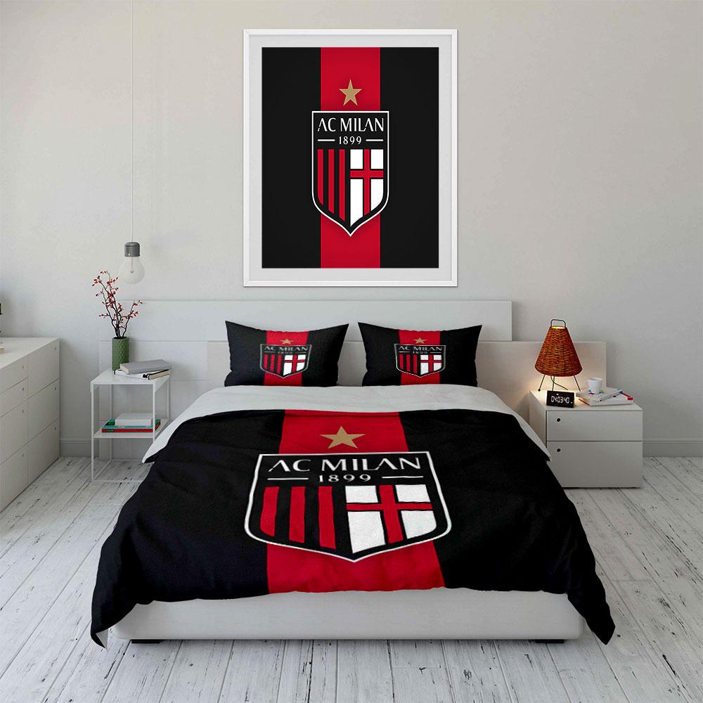 Set Biancheria da Letto Logo AC Milan Set Copripiumino Copripiumino Federe (1 * Copripiumino 2 * Federe, senza piumino)