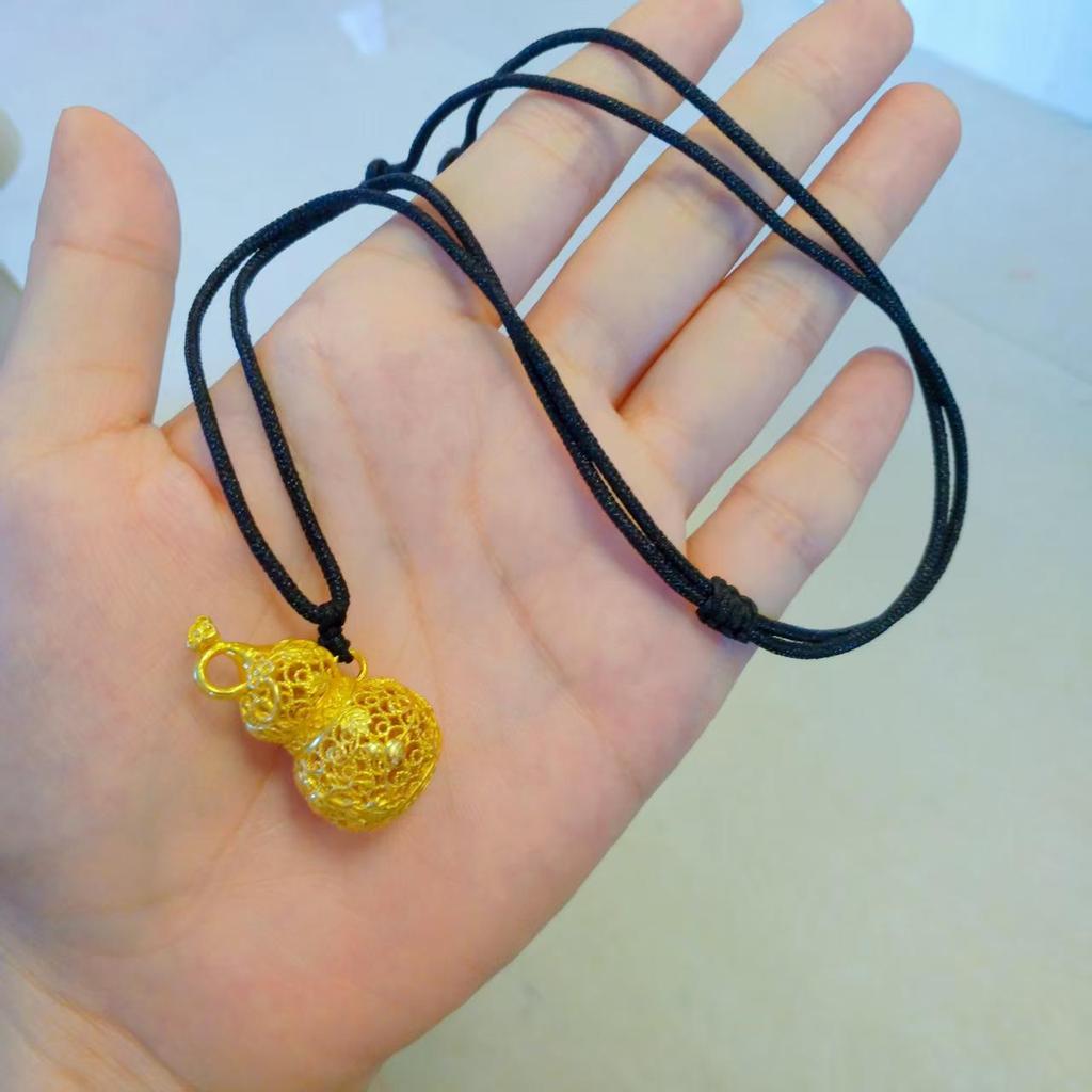 Fireproof Gold Gourd Pendant with Black Rope Sweater Chain - Non-fading, High Color Retention, New Chinese Hollow Design