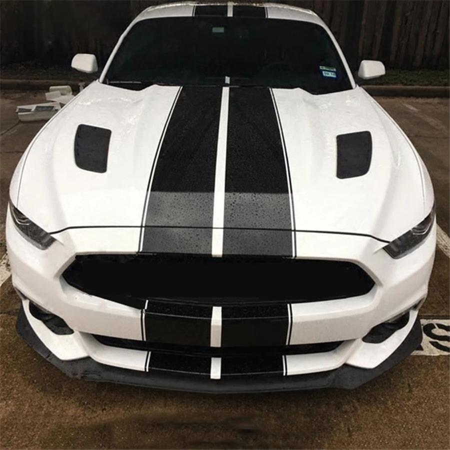 

Для Ford Mustang Чорні Ралі Гоночні Смуги Капот Дах Багажник Наклейка Вінілова Плівка