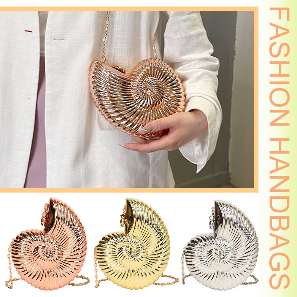 Conch Shape Evening Clutch Purse Acrylic Fashion Evening Bags Stylish Shoulder Bag Chain Strap Purse for Wedding Party